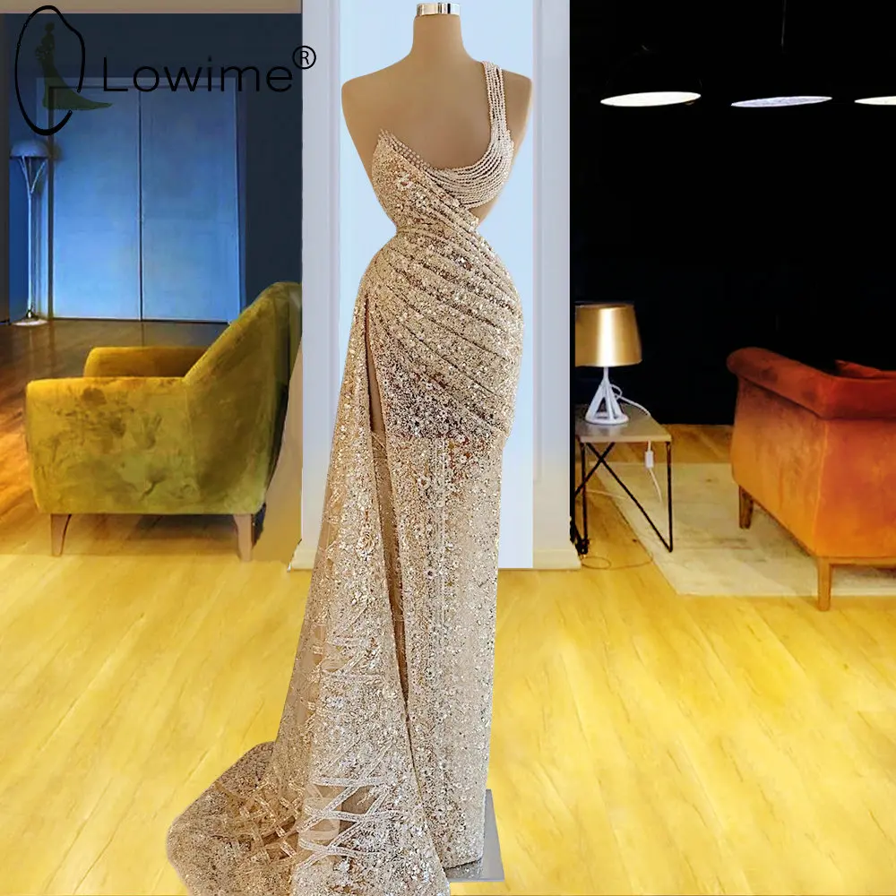 

Lowime Champagne Long Evening Dresses 2021 Custom Made Sparkly Wedding Party Dress Robes De Soiree Prom Gowns Vestidos