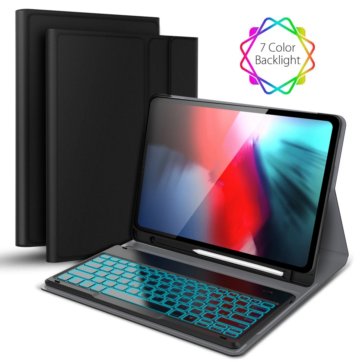 

For iPad Pro 12.9 2018 Keyboard Case with Pencil Holder 7 Colors Backlit Tablet Magnetic Detachable Bluetooth Keyboard French