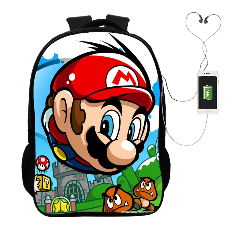 photo colour Популярная игра “Марио” Многофункциональный USB зарядный рюкзак для детей, для мальчиков, детей, подростков, мужские Школьные сумки дорожные сумки для ноутбуков - Цвет: photo colour
