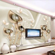 Beibehang пользовательские обои 3d росписи Калла Лилия бабочка шелковая волна воды отражение ТВ задний план стены гостиной спальни обой