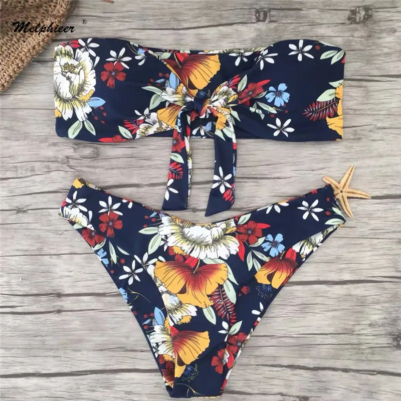 

Melphieer Retro Vintage Floral Print Bikini Set New Lady's Bow Knot Biquini Bathing Suit Swimwear Summer Swimsuit Maillot De Bai
