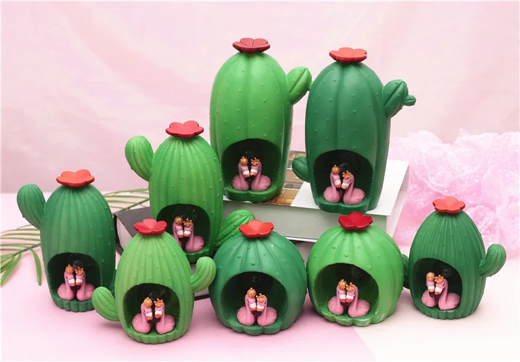 Creative Northern European-Style Cactus Small Ornaments Coin Bank Flamingo Small Night Lamp Light Included Savings Bank Students
