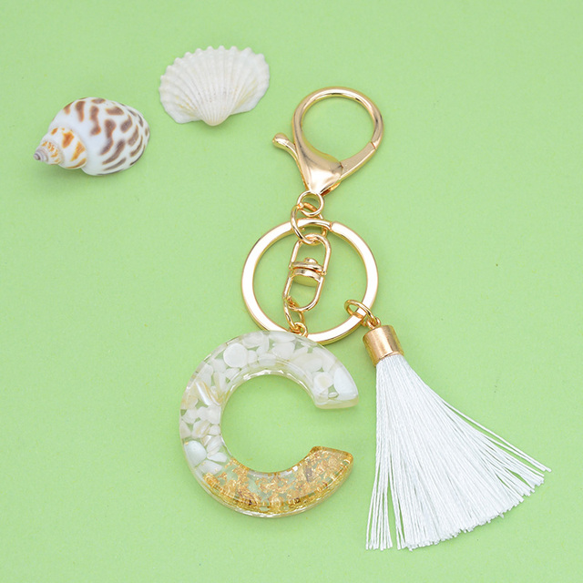 Gold Tassel Alphabet Keychain English Letter Keyring Glitter Gradient Resin Gold Leaf Crafts Car Mirror Handbag Charms