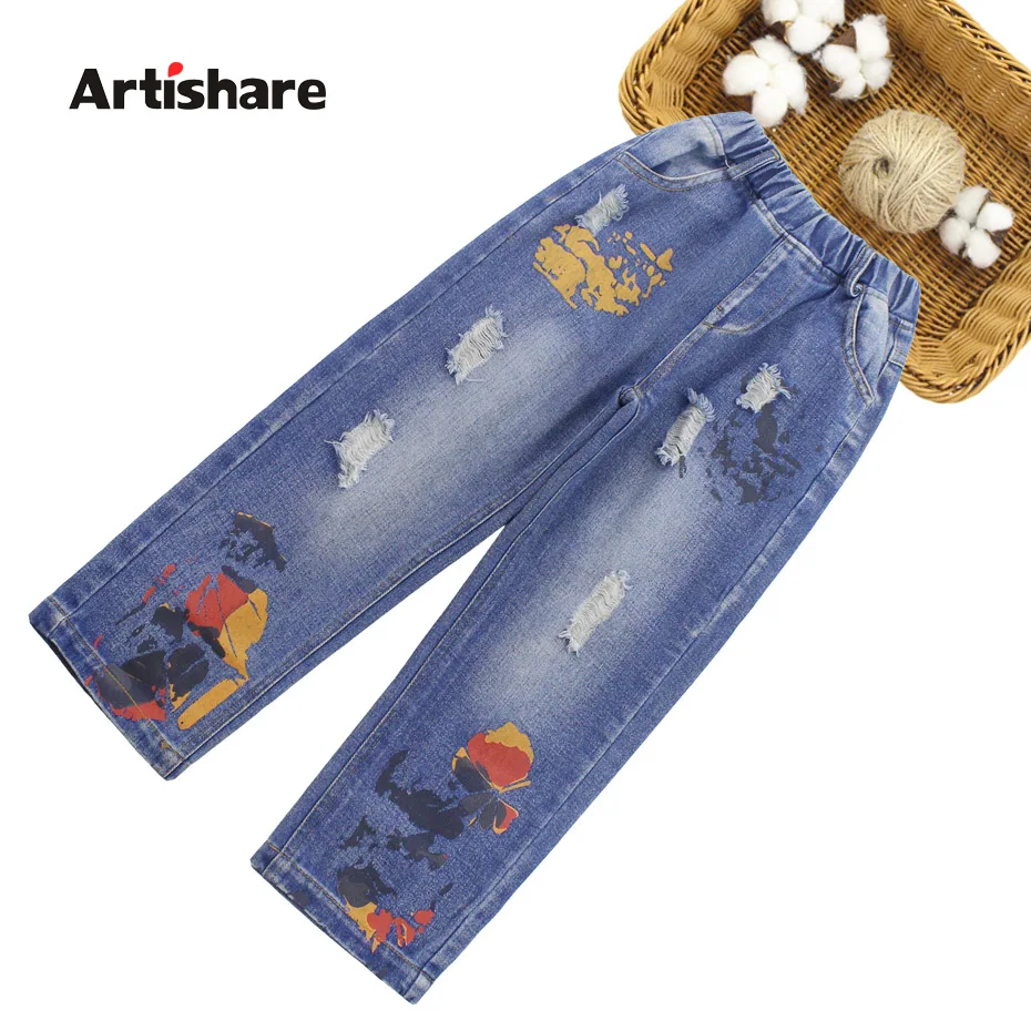 

Jeans For Girl Print Kids Girl Jeans Loose Hole Denim Trousers For Children Fashion Fall Winter Jeans For Girls Christmas Gift