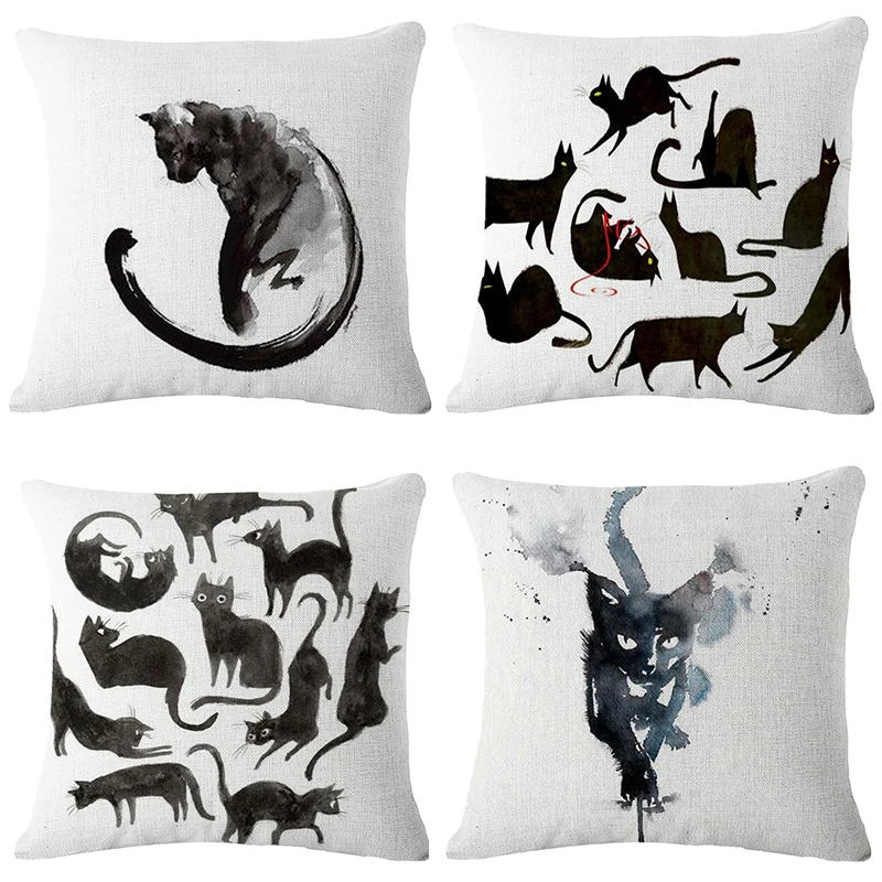 Nordic Leuke Inkt Zwarte Kat Groothandel Hoge Kwaliteit Huwelijkscadeau Kussen Cover Home Office Auto Sofa Decoratieve Party Kussensloop Cushion Cover Cushion Cover Wholesalequality Cushion Covers Aliexpress