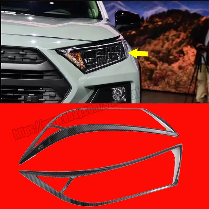 For Toyota RAV4 19-20 carbon fiber Front Head Light Lamp Cover Bezel Trim 2pcs Car modification Car accessories
