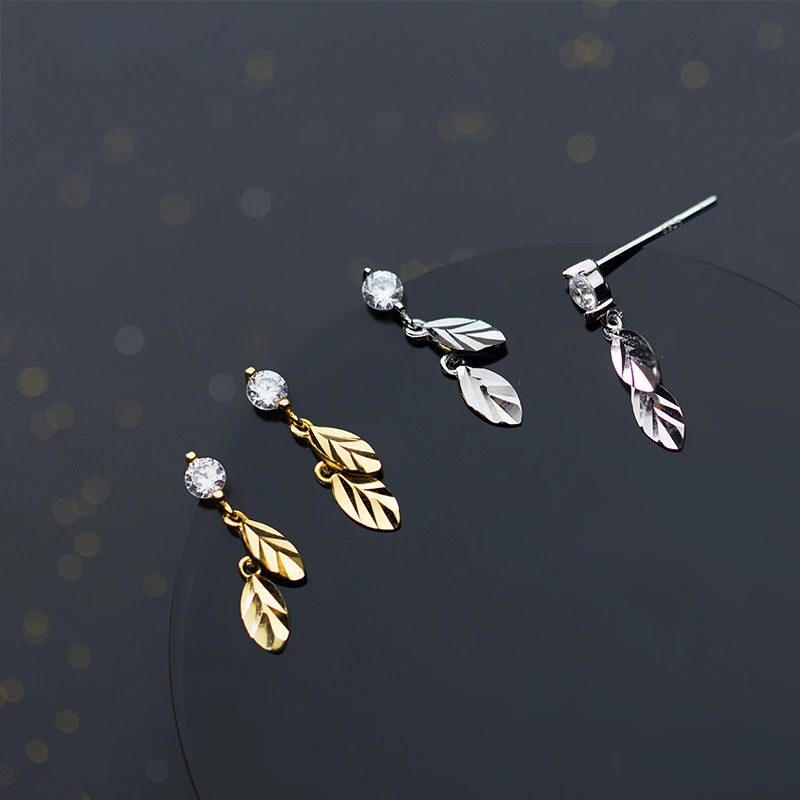 925 Sterling Silver Color 16mmX5mm Leaves CZ High Quality Stud Earrings For Girl Friend Lady Daughter Gift | Украшения и