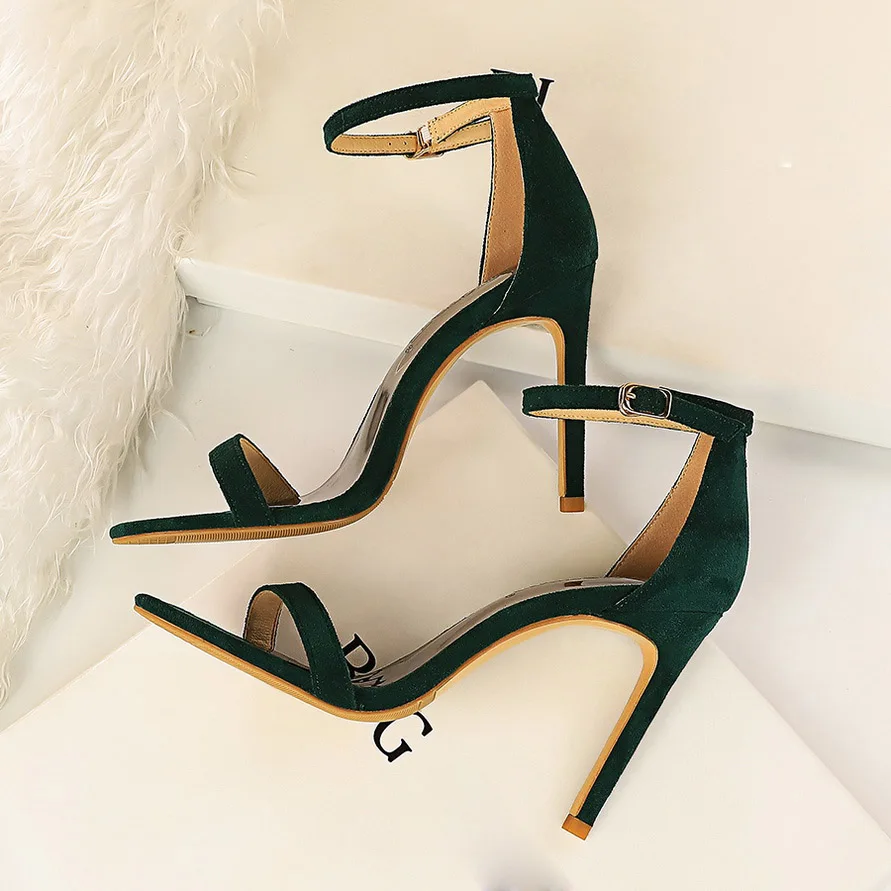 Women High Heels Flock Stripper Sandals