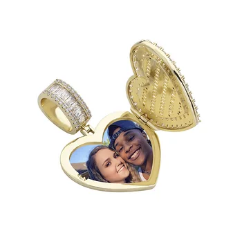 

Heart Shaped Custom Made Photo Pendant Iced Out Zircon Cubic Zirconia Pendant Hip Hop Fashion Jewelry Can Be Opened For Women