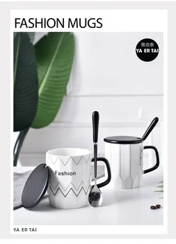 

Creative simple trend mug couples ins Nordic home personality ceramic coffee cup with lid spoon coffee cup milk cup