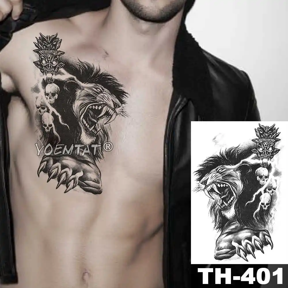 Череп динозавр Тигр временная татуировка наклейка Лев волк водонепроницаемый тату воин солдат боди арт рука поддельные татуировки для мужчин и женщин - Цвет: 08-TH401