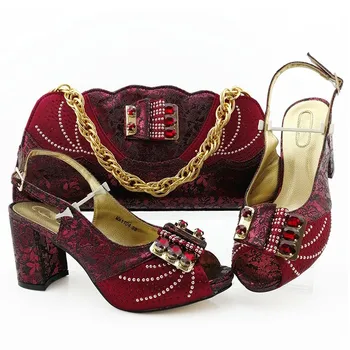 

High class wine pumps and evening bag sets high heel shoes and handbag set with rhinestones MM1104 heel height 8.5cm