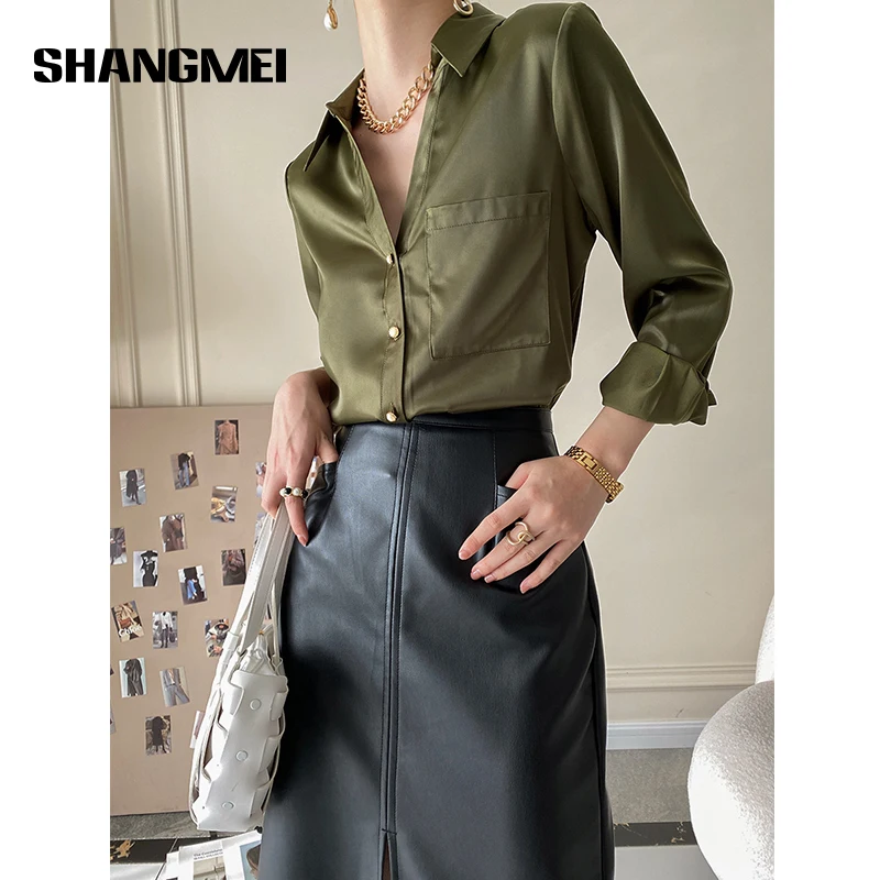 

Блузка женская однобортная приталенная с длинным рукавом, Элегантная Повседневная Туника болотного цвета, Офисная рубашка, осень