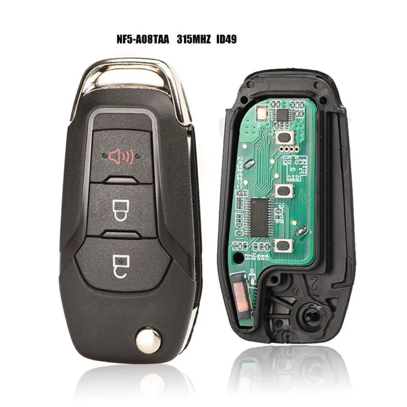 Jingyuqin Флип дистанционный брелок 3 кнопки 433 МГц ID49 чип для Ford S-MAX GALAXY MONDEO Mk2 Mk7 Ranger Explorer DS7T-15K601-B - Количество кнопок: 3 Button with Panic