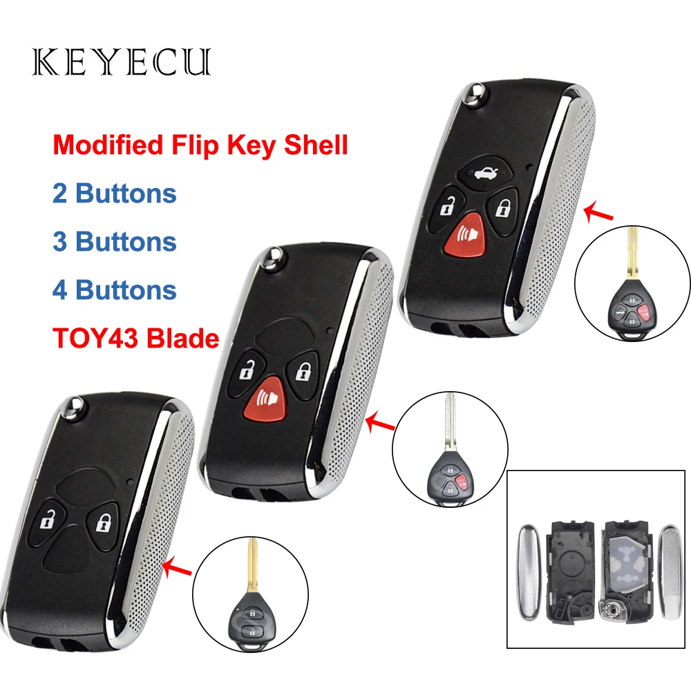 Модифицированный чехол брелок Keyecu для Toyota Yaris Prado Tarago Camry Corolla RAV4 Hilux Vitz Aqua Reiz Crown Avalon