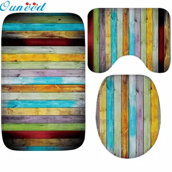 

Ouneed 3pcs/set Color Wooden Board pattern Bathroom Non-Slip Pedestal Rugs + Lid Toilet Cover + Bath Mat tapis salle de bain new