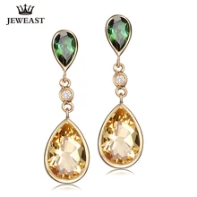 Природный зеленый турмалин 18 К чистое золото серьги Настоящее AU 750 твердые золотые серьги с бриллиантами модные ювелирные изделия горячая Распродажа Новинка