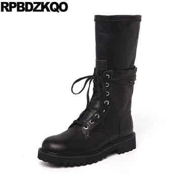 

shoes military 2019 custom round toe combat front lace up casual ankle boots autumn black women genuine leather fall designer