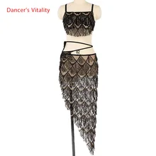 Женская одежда для танца живота Bling Bling Sequins Танцевальный костюм Бюстгальтер+ бедро полотенце 2 шт. Латинский танец длинный шарф платье Костюм Модная одежда
