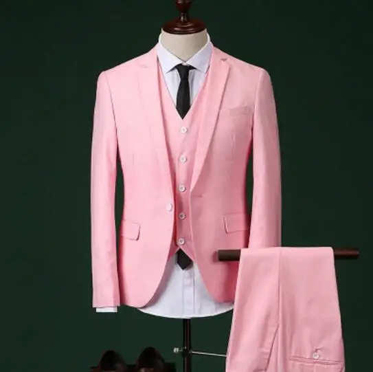 

Custom Made Pink One Button Mens Suits Terno Groom Tuxedos Costume Homme Wedding Slim Fit Men Suit ( Jacket+Pants+Vest+Tie)