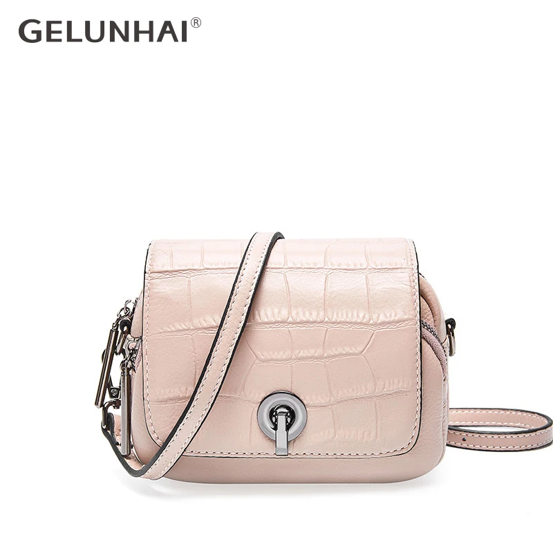 

2019 New Fashion Top Layer Cowhide Leather Women Shoulder Bag Crocodile Pattern Flip Small Round Messenger White Black