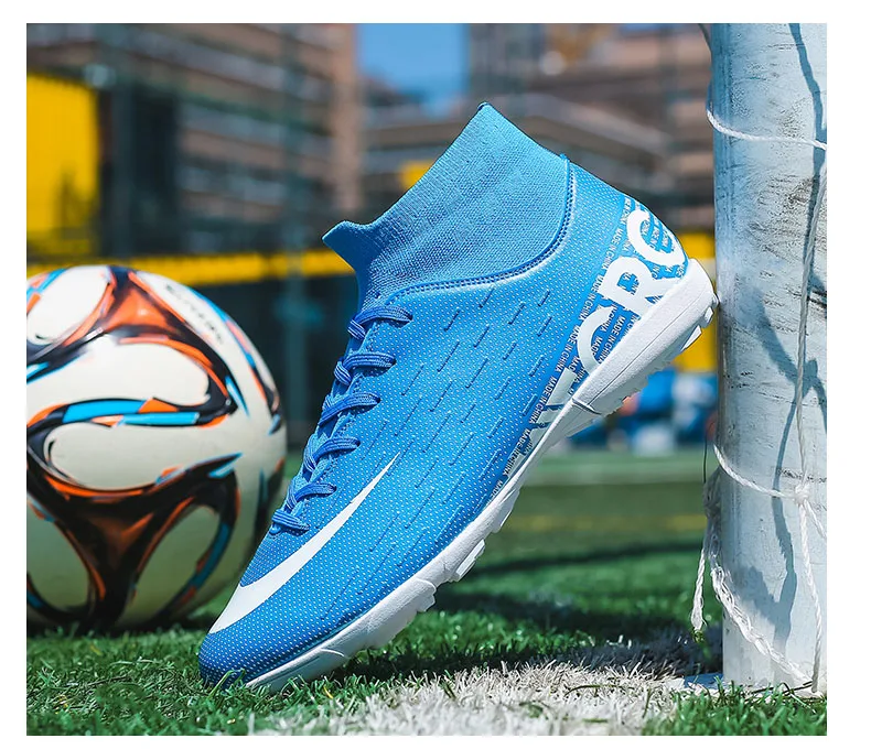 Домашние Дышащие футбольные бутсы мужские футбольные ботинки высокие тренировочные бутсы до лодыжки Детские оригинальные футбольные ботинки для бега