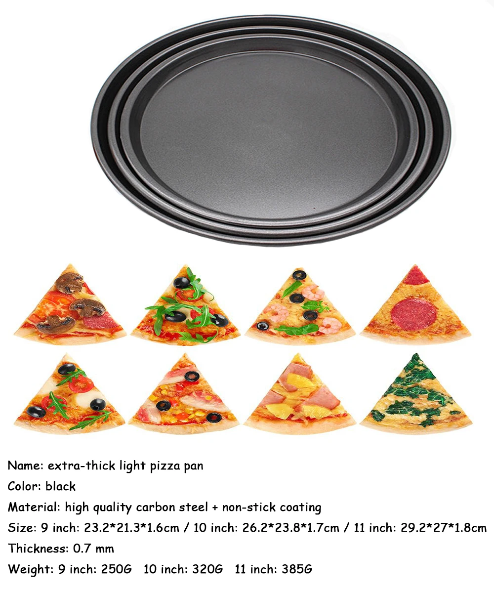 

Thick Pizza Plate Round Shallow Dish Pizza Pan Tray Carbon Steel Non-stick Mold Baking Tool Baking Mould Pan 9 10 11 inch