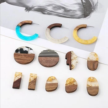 

10pcs/lot stitching contrast gold leaf Geometric C-shaped earrings leaf rectangular geometry DIY hand-made earring material