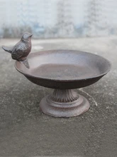  Antique Rustic Round Cast Iron Footed Bird Feeder With Bottom Base Home Garden Decor Table Heavy Metal Storage Bowl Plate Tray 