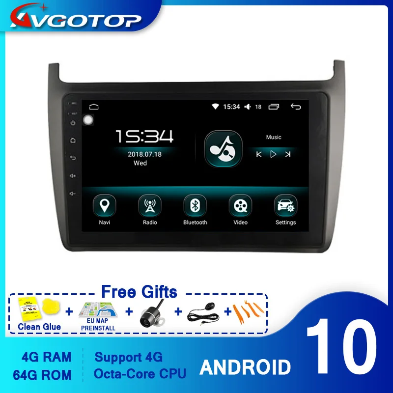 Автомагнитола AVGOTOP ANDROID 10 0 DVD навигация для VOLKSWAGEN POLO 2012 встроенная флеш память 64 ГБ
