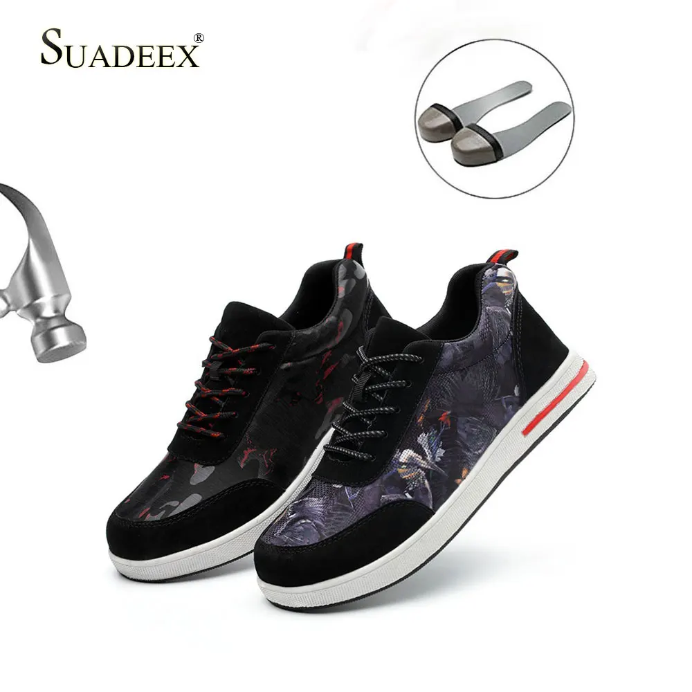

SUADEEX Men's Work Shoes Steel Toe Cap Anti-impact Safety Boots Outdoor Construction Working Protective Sneaker Male Female Plug