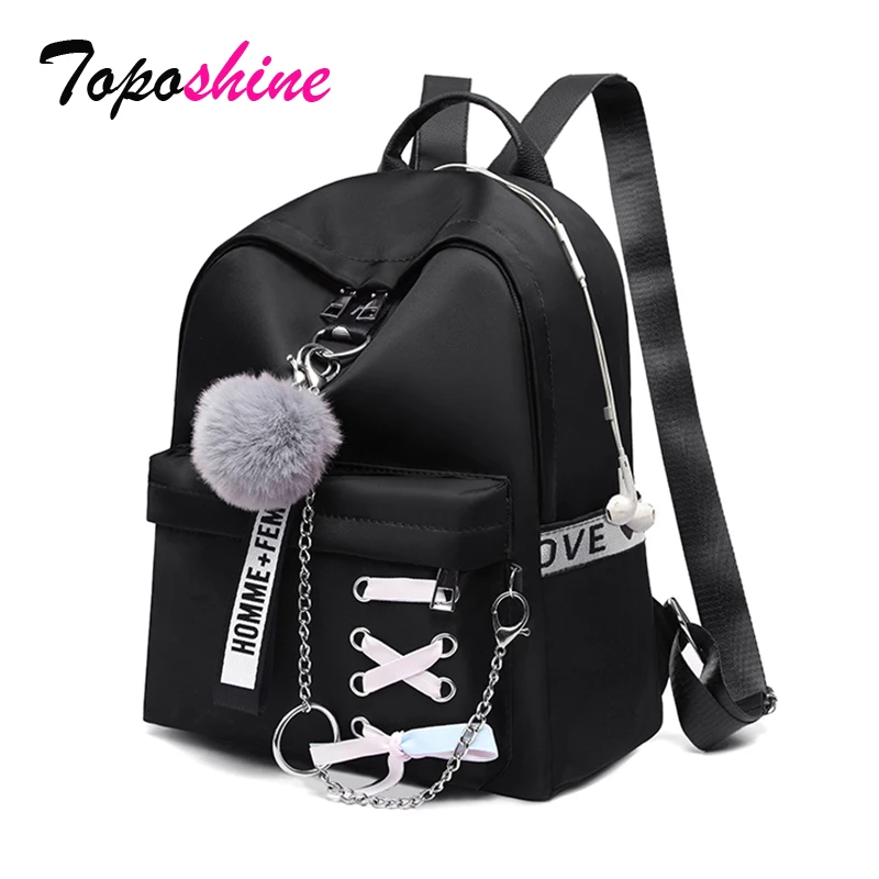 Women Backpack Ribbons School-Bag Toposhine-Chain Travel Female Small Girls 5-Color Straps