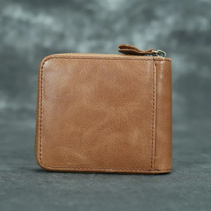 Short Organizer Wallet Man With Zipper Around Genuine Leather Male Coin Purse Crazy Horse Leather Card Holder For Boys Vintage Short Organizer Wallet Man With Zipper Around Genuine Leather Male Coin Purse Crazy Horse Leather Card Holder For Boys Vintage