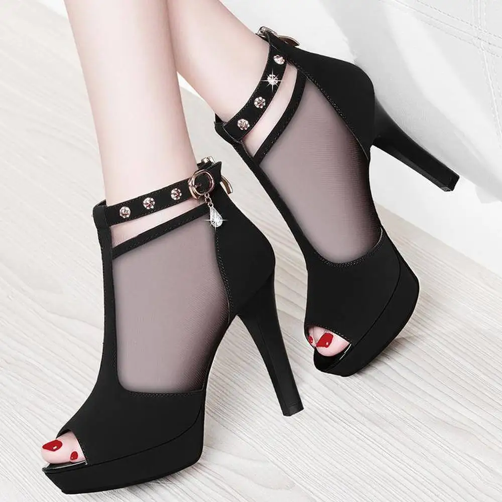 

European style women's 2019 new autumn single shoes ladies fish mouth wedding shoes mesh high heels fine with sexy sandals women