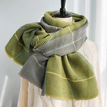 

Autumn winter new imitation cashmere scarf ladies wild gradient check contrast color warm wrinkled soft comfortable shawl A248