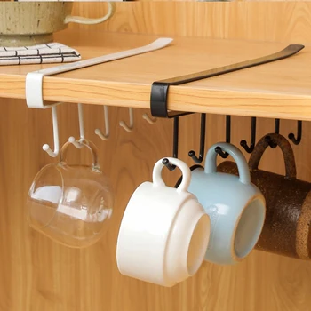 

6 Hooks Cup Iron Tools Kitchen Storage Rack Cupboard Hanging Hook Shelf Dish Hanger Shelf Bathroom Organizer Holder 2020
