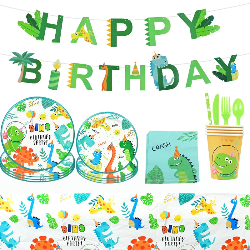 Ensemble De Vaisselle Jetable A Theme De Dinosaure Ballon Decoration De Fete D Anniversaire Pour Enfants Garcon Fete Dans La Jungle Cadeau Pour Bebe Aliexpress