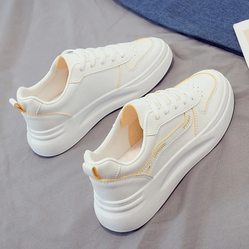 

Leather small white shoes women spring and autumn wild new net red shoes thick bottom tide shoes plus velvet pink 35 yards