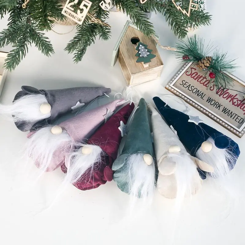 6pcsChristmas ручной работы шведский гном Санта Плюшевая Кукла подвесной орнамент с рождественской елкой