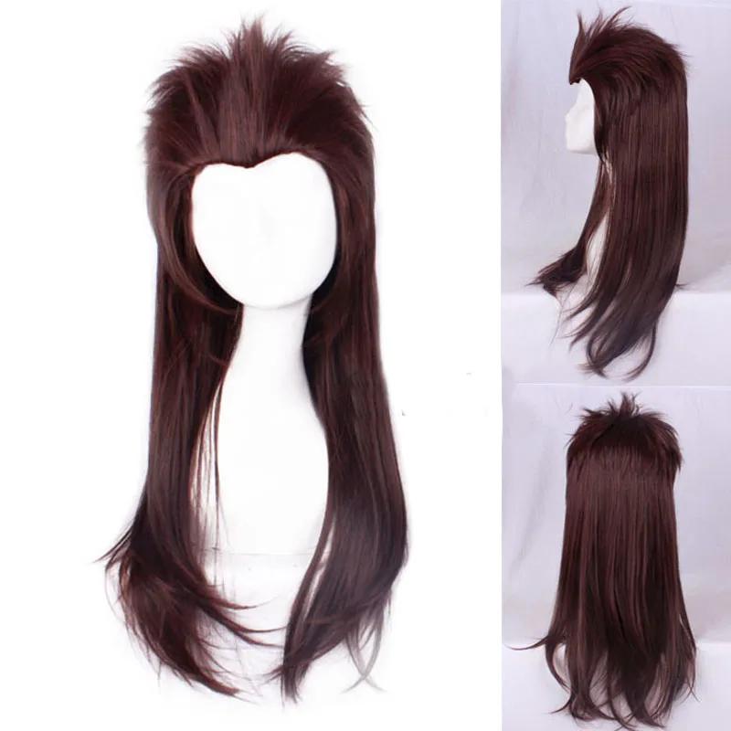 

Sally Face Larry Heat Resistant Synthetic Hair Sallyface Cosplay Costume Wig Accessory 65cm Long Slicked Brown + Free Wig Cap