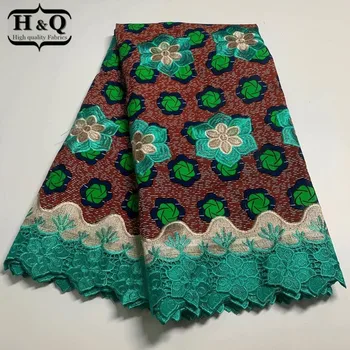 

H&Q 6 yards high quality embroidery nigerian guipure lace water soluble with african batik laces 100% cotton wax fabrics for DIY