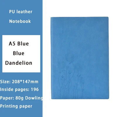 Мягкий переплет, модный простой блокнот с подкладкой, блокнот, чистый бланк, А5, дневник, деловая, офисная, имитация книг из мягкой кожи для ноутбука - Цвет: Blue Dandelion