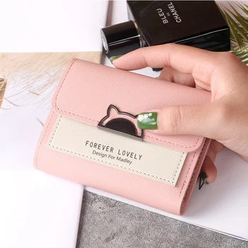 

Cute Wallets Leather Women Wallets Fashion Short wallet Student Coin Purse Card Holder Ladies Clutch Bag Cat Small Female Purse