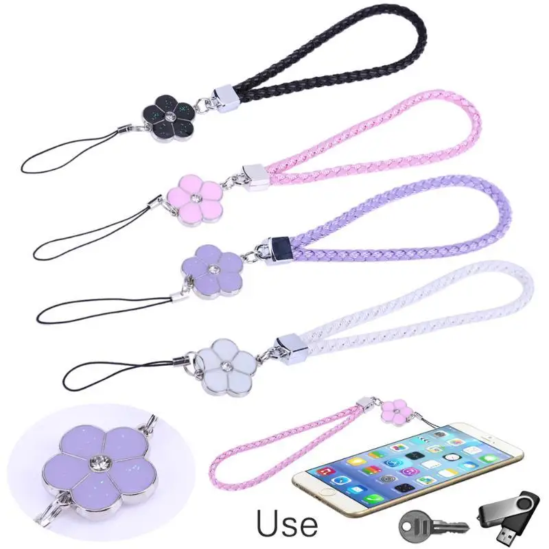 Wholesale PU Leather Mobile Phone Strap Smart Phone Key Holder Ring Flower Lanyard Phone Accessory Cord Hand Rope Keychain