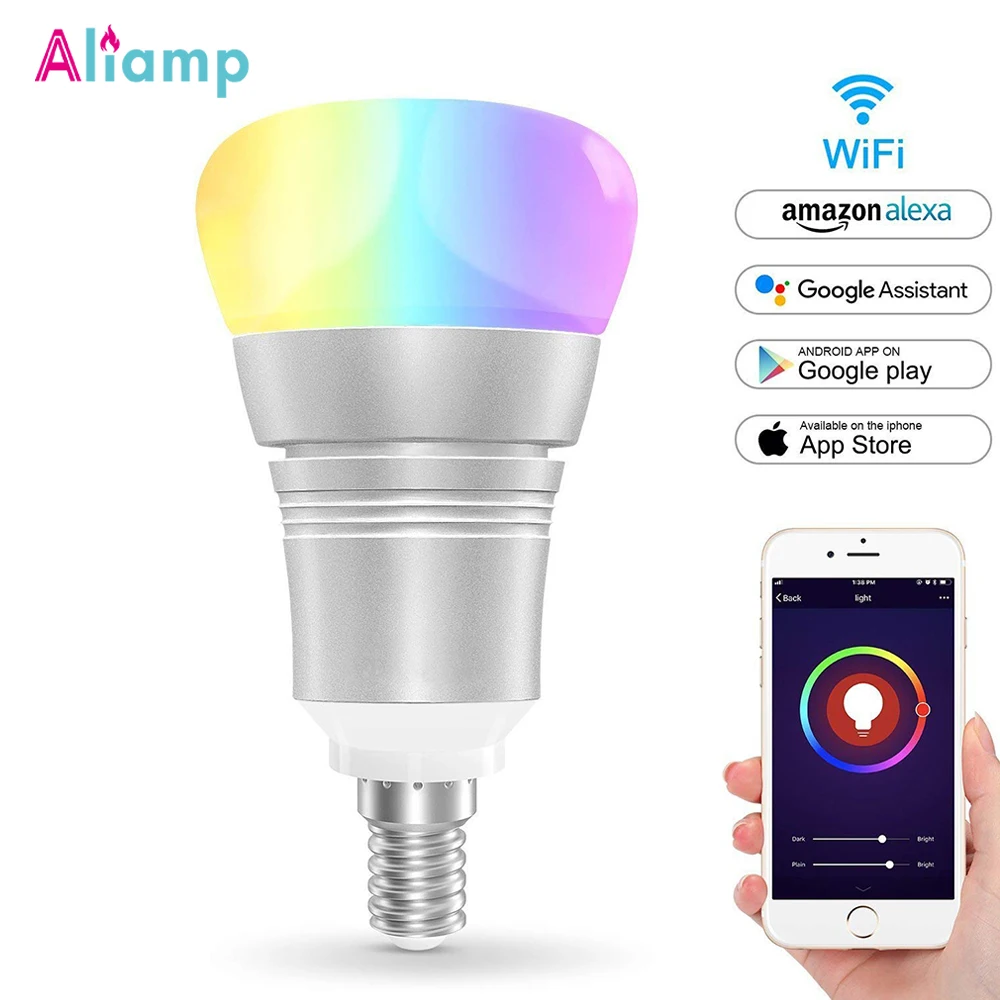 Умная Светодиодная лампа E14 7 Вт Wifi светильник с регулируемой яркостью RGB теплый