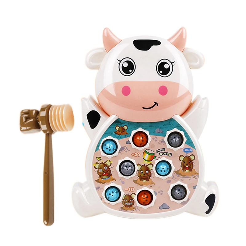 Children Cartoon Cow Animal Shape Electric Whack-A-Mole Toy Pounding Knocking Hamster Music Parent Kid Interactive | Электроника