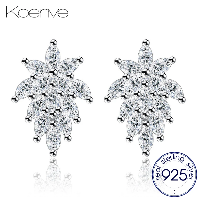 

3 Styles KOENVE Real 925 Sterling Silver Stud Earrings for Women Female Elegant Ladies Zircon Ear Stud Girls Earrings Jewelry