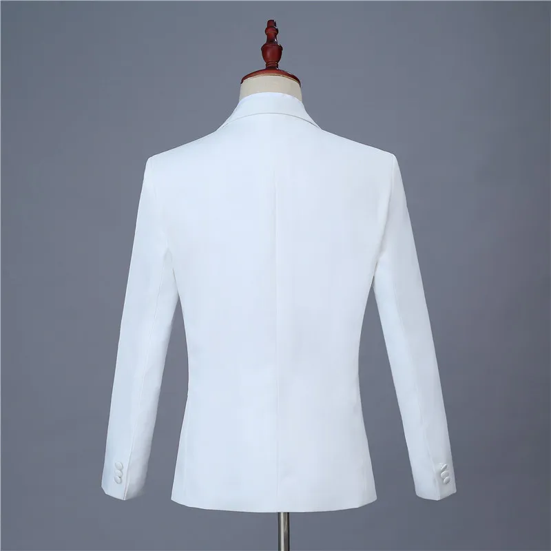 Fashion men's suit set(jacket+pant) wedding prom party costume slim casual flat collar lapel bamboo print white business suit