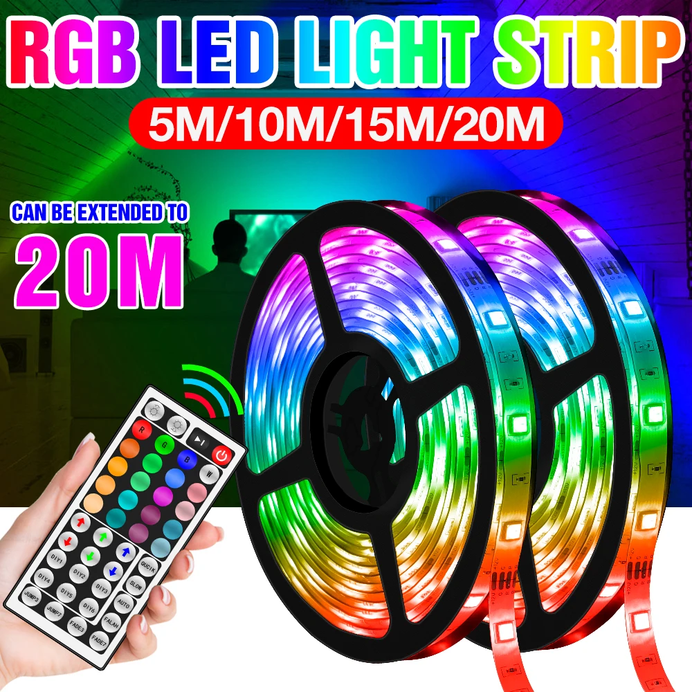 

LED Strip Light RGB 5050 DC 12V Flexible Ribbon Fita LED RGB Lamp Strip 5M 10M 15M 20M Diode Tape With Remote Control Adapter