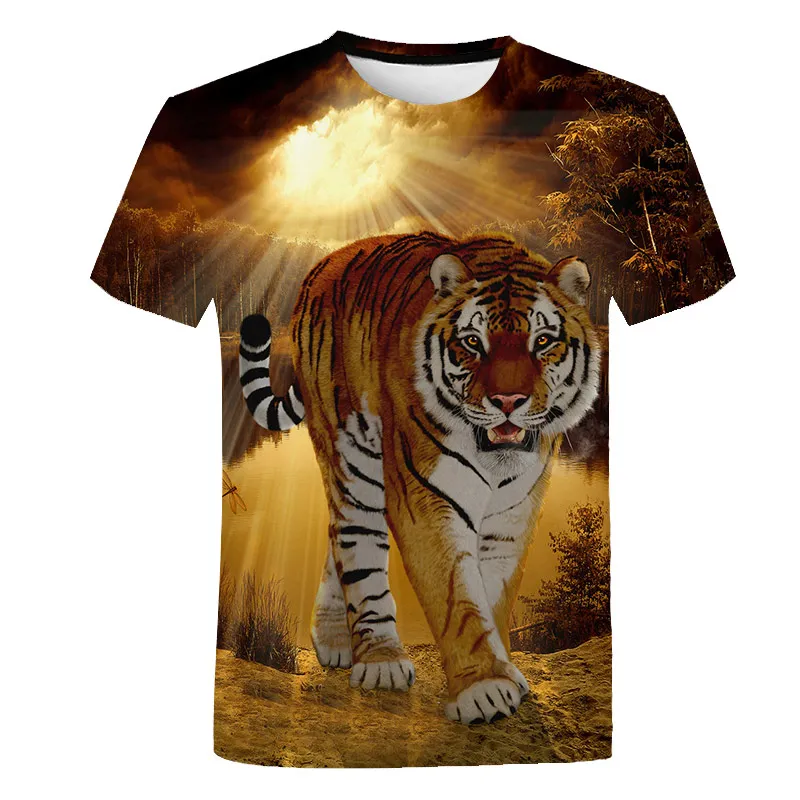 New Fashion Tiger T Shirt Summer Short Sleeve O-neck Tshirt Animal Tees For Baby Boys Kids Casual Cartoon Tops Girls T-shirt | Детская